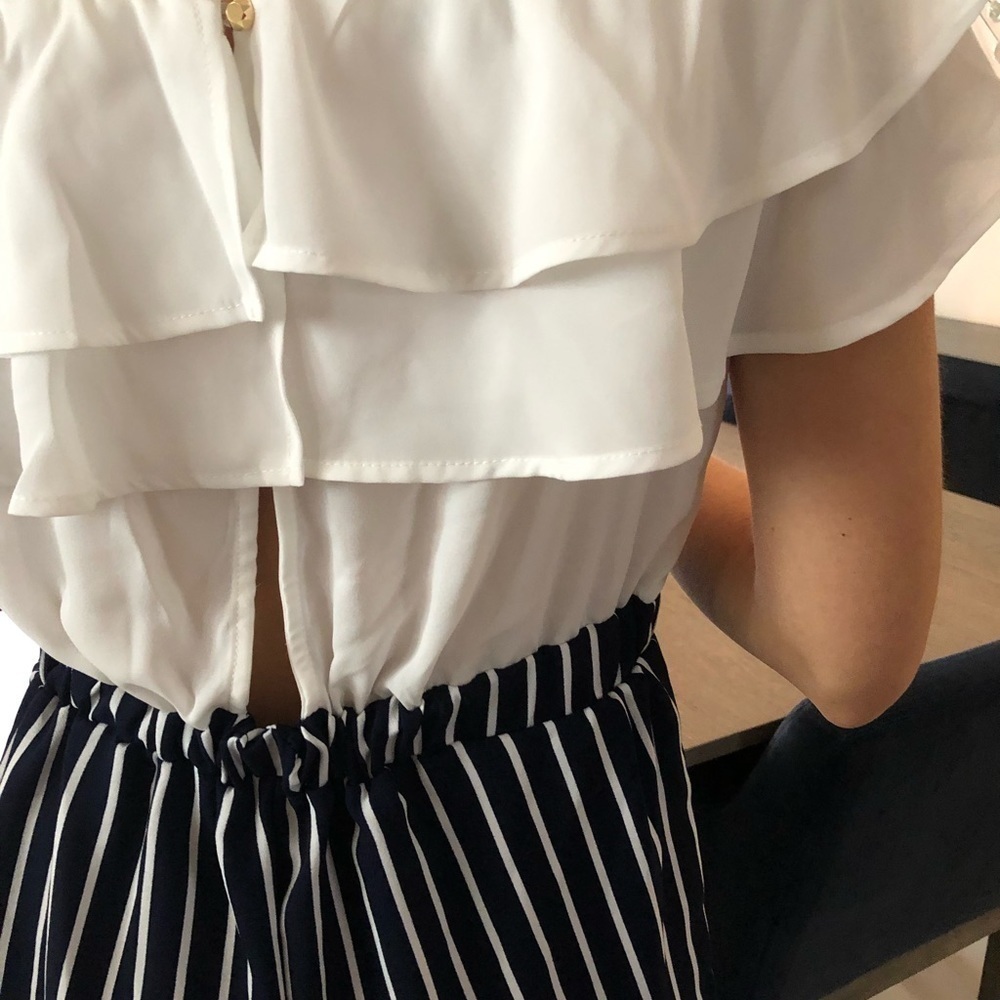 Shop17 White Ruffle Striped Romper - Picture 4 of 5